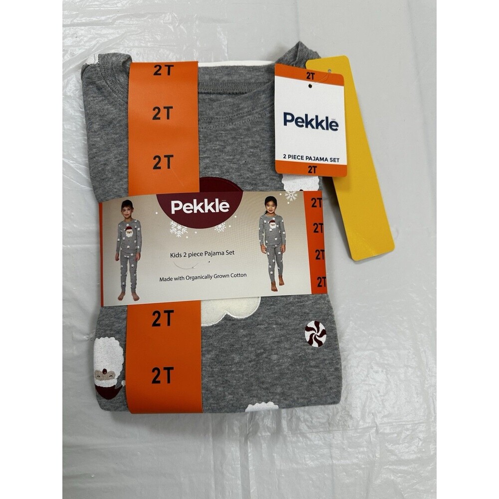 Pekkle Kids 2 Piece Pajama Set Gray with Cute Snowman Snowflakes 100% Cotton 2T